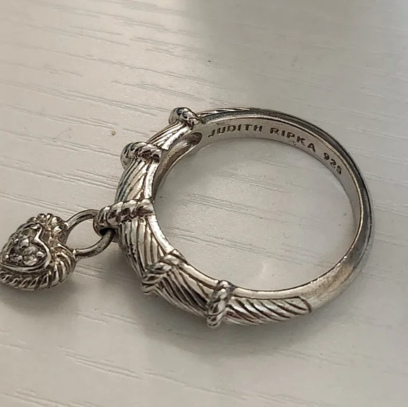 Judith Ripka Sterling Silver Heart Charm Ring Size 11 - Picture 7 of 10